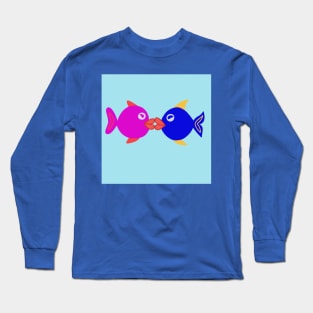 Illustrated kissing fish Long Sleeve T-Shirt